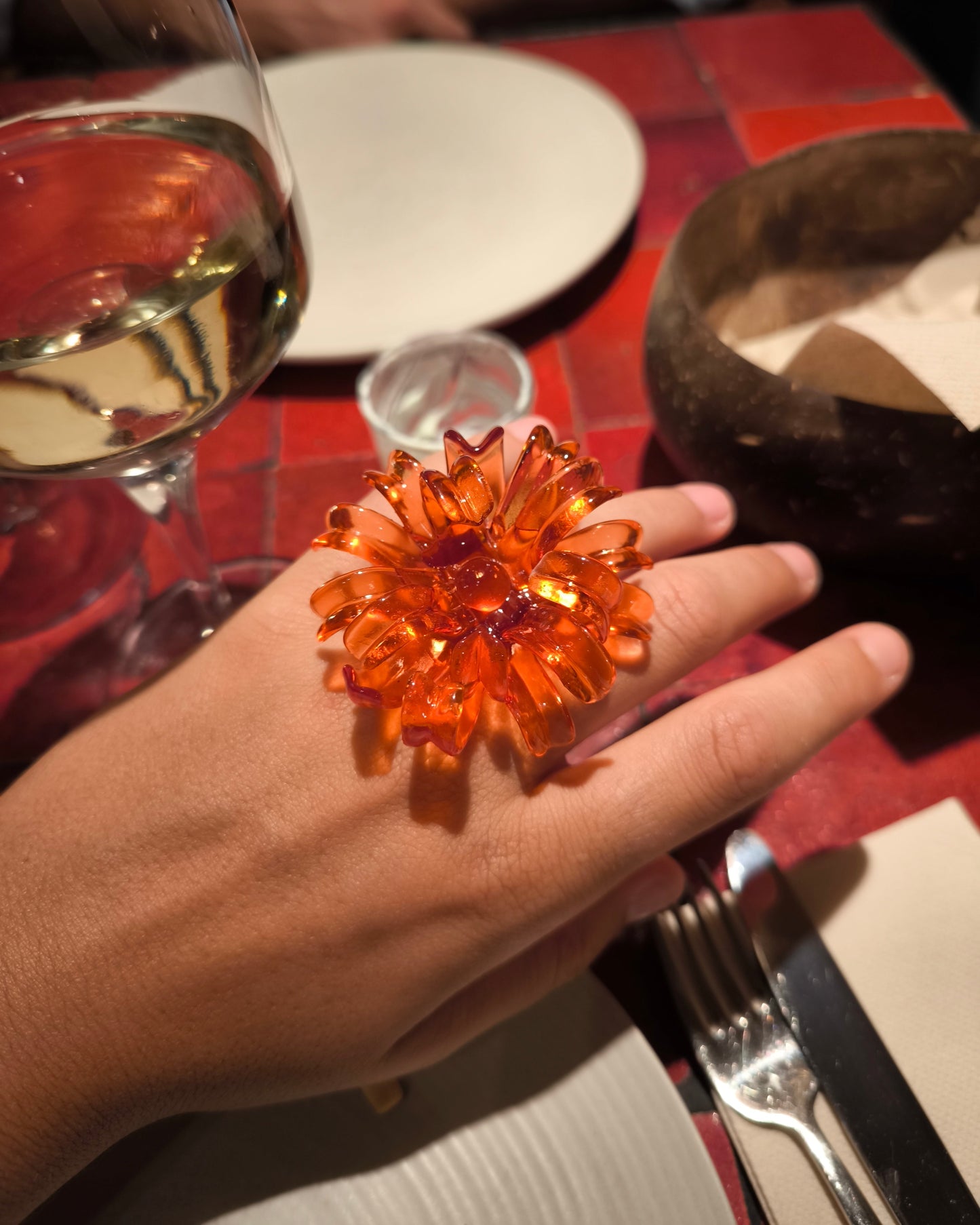 Anillo Flor de Araña Naranja